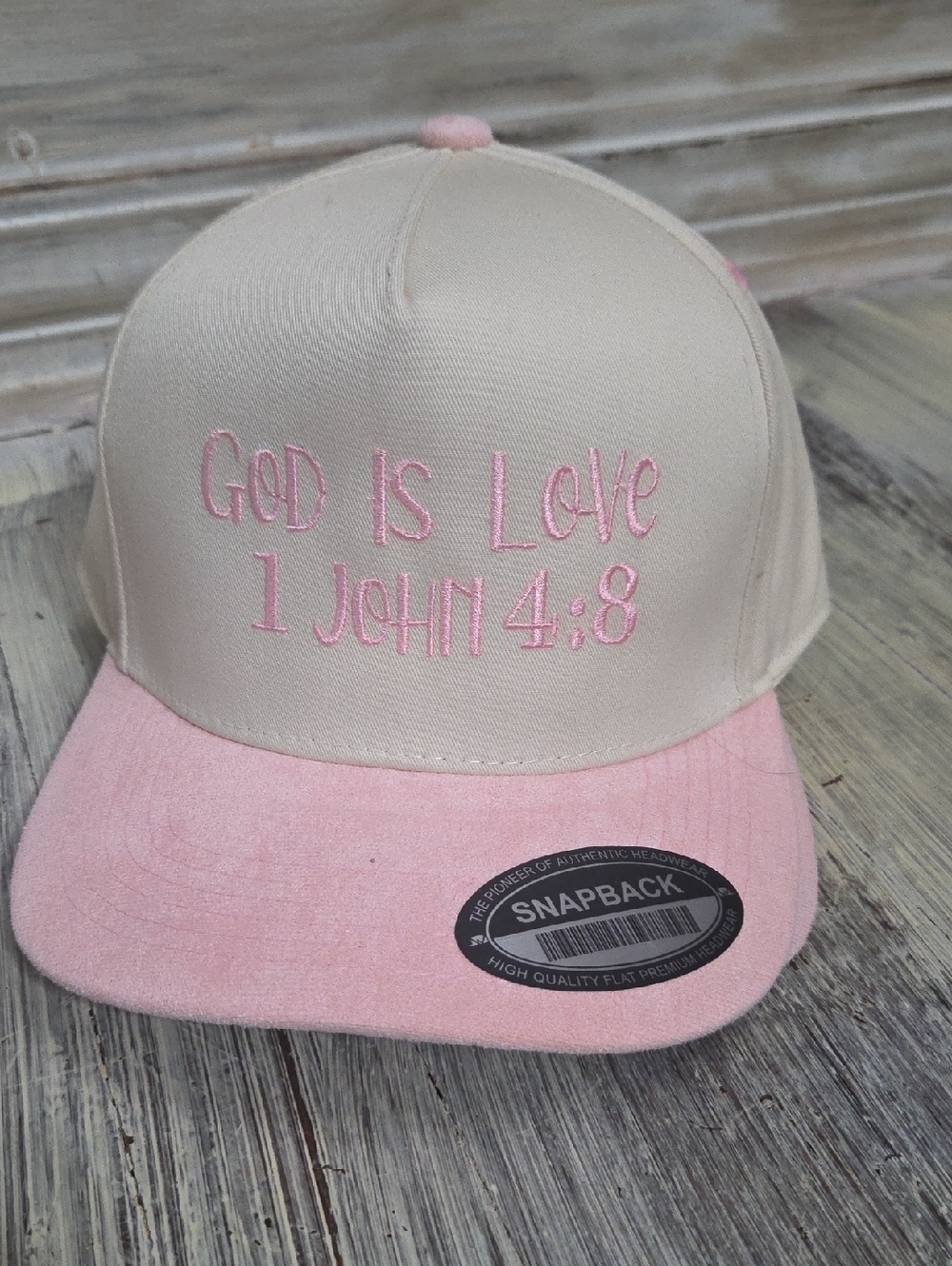 God Is Love 1 John 4:8 Pink and Cream Snapback Hat
